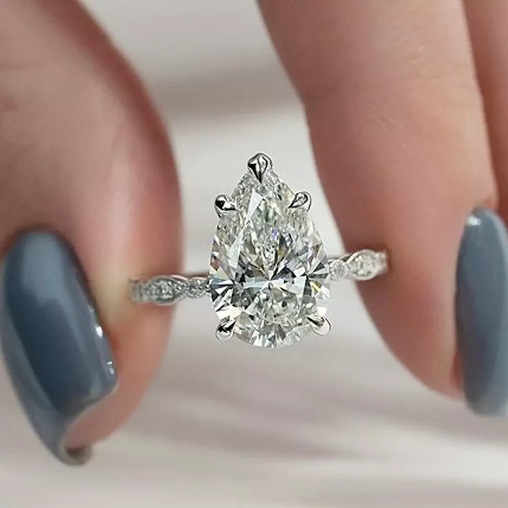 2.50 TCW Pear Cut VVS1 Moissanite Women's Engagement Ring 14k White Gold Plated