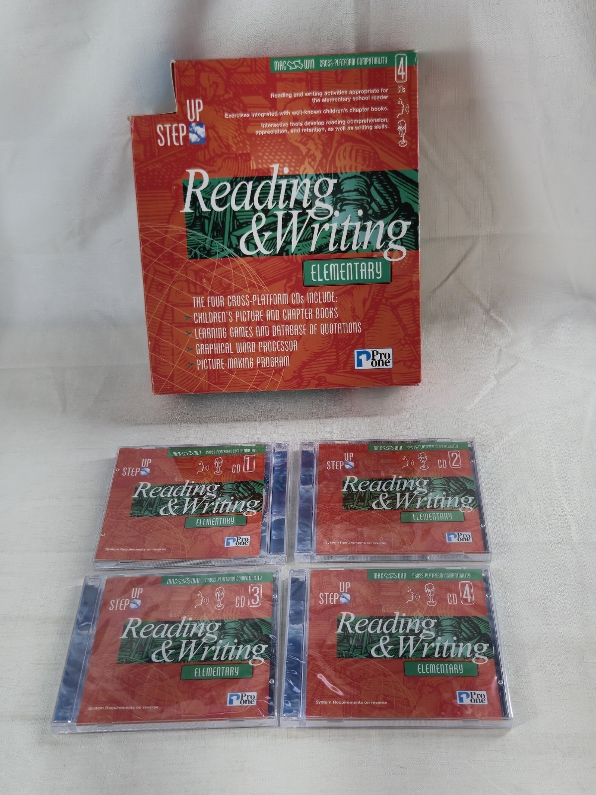 Step Up Reading & Writing Elementary 4" by Pro One  Mac & Win - 4 CD Set Sealed 