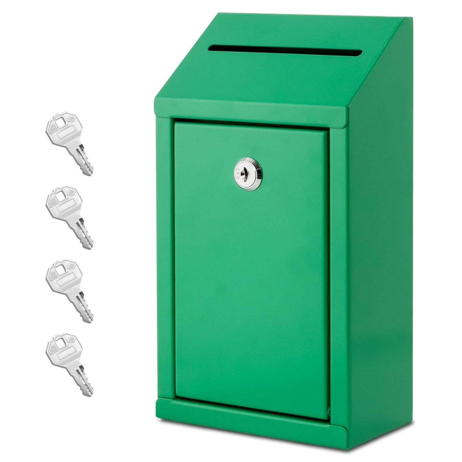 Green Metal Donation Box with Lock Wall Mounted Suggestion Box with 4 Keys
