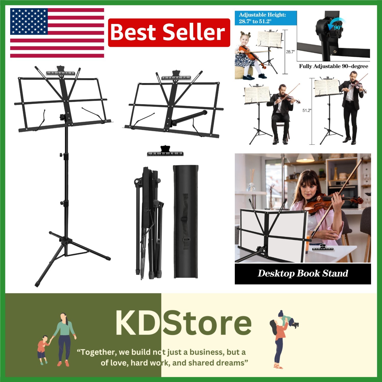 Portable Metal Music Stand with Clip Holder & Carry Bag, Adjustable Height
