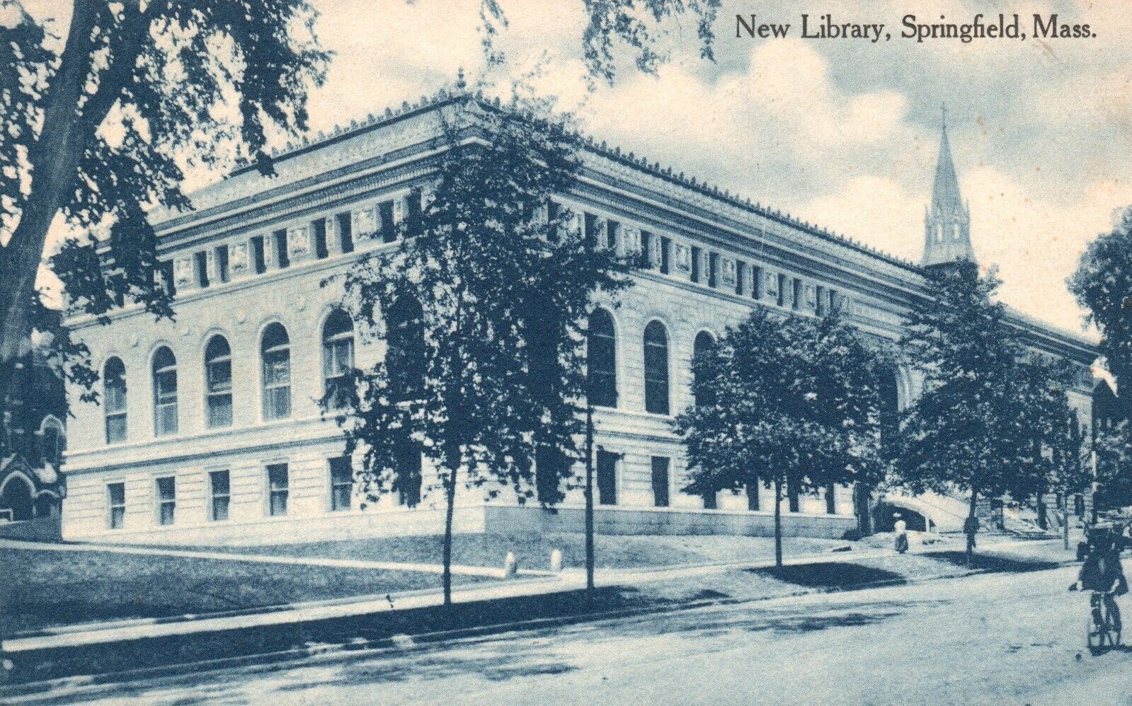 Vintage Postcard 1921 New Library Springfield MA Massachusetts 1 Cent