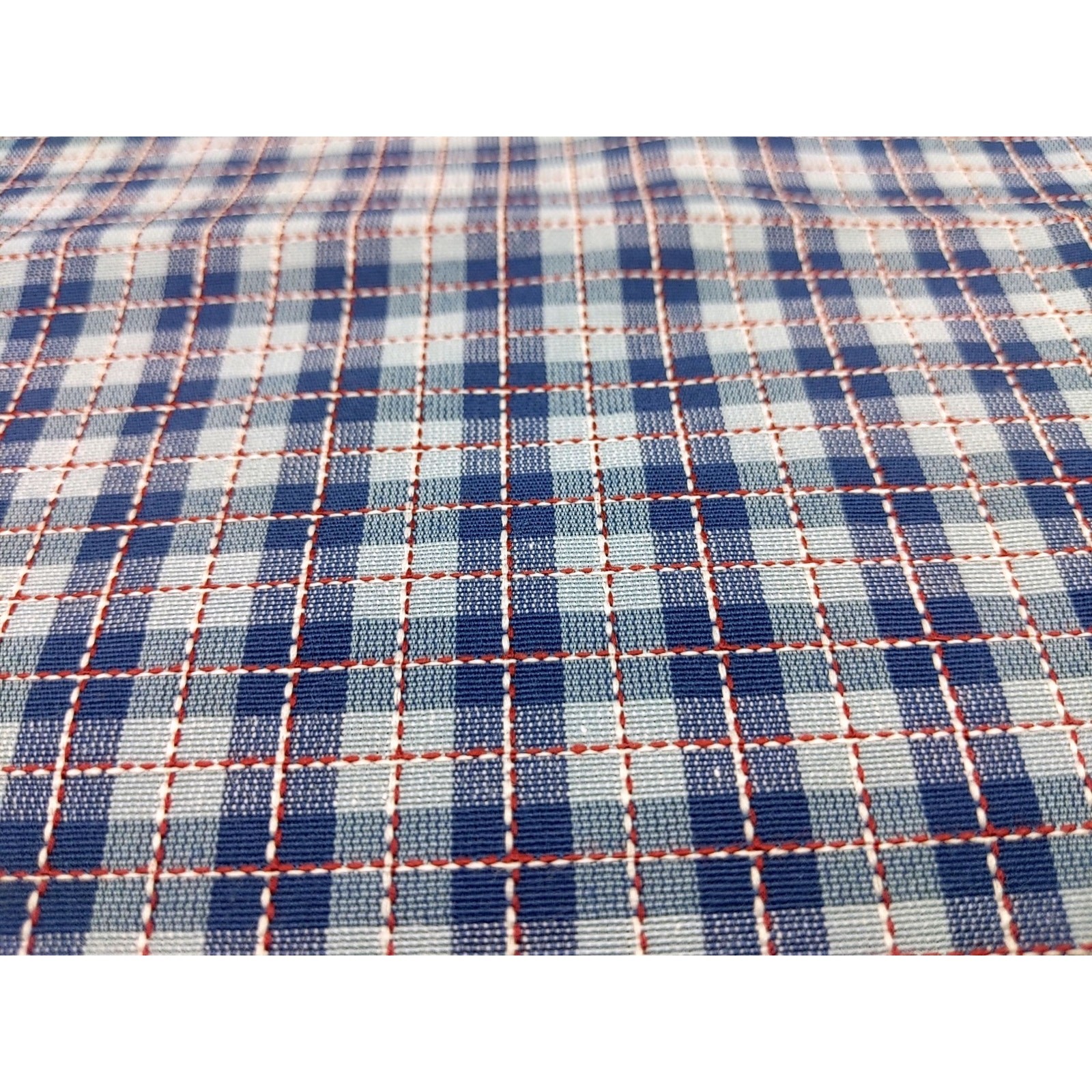 2.75y Blue & Red Plaid Check Woven Upholstery Decor Fabric, Vintage, 100" x 57"
