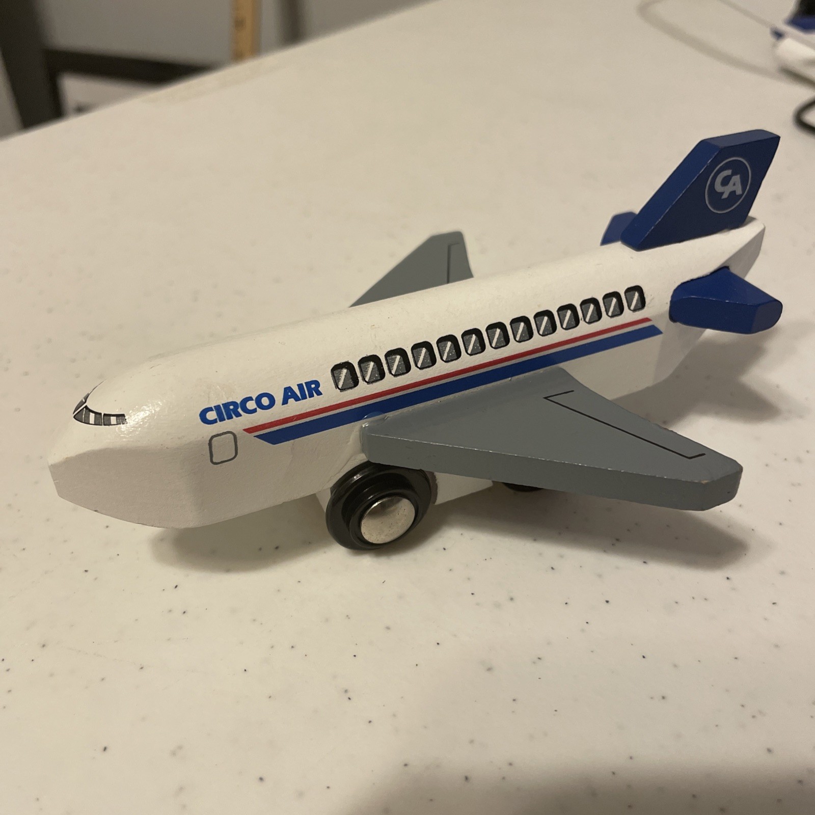 Circo Airplane Wooden Wood Plane Jet Line Circo Air Red White Blue Metal Wheels