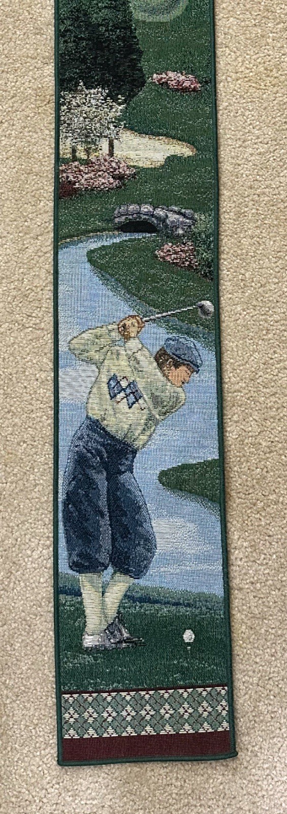 vintage French-inspired golf scene woven wall hanging tapestry