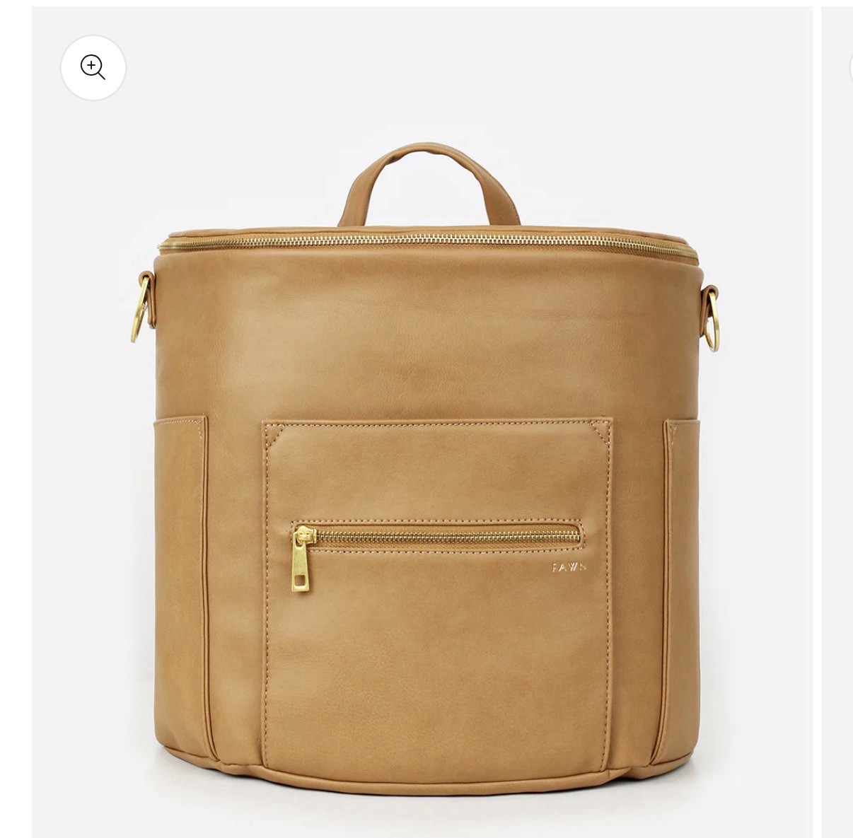 Fawn Design Original Diaper Bag Tan Faux Leather Backpack w/ Pockets