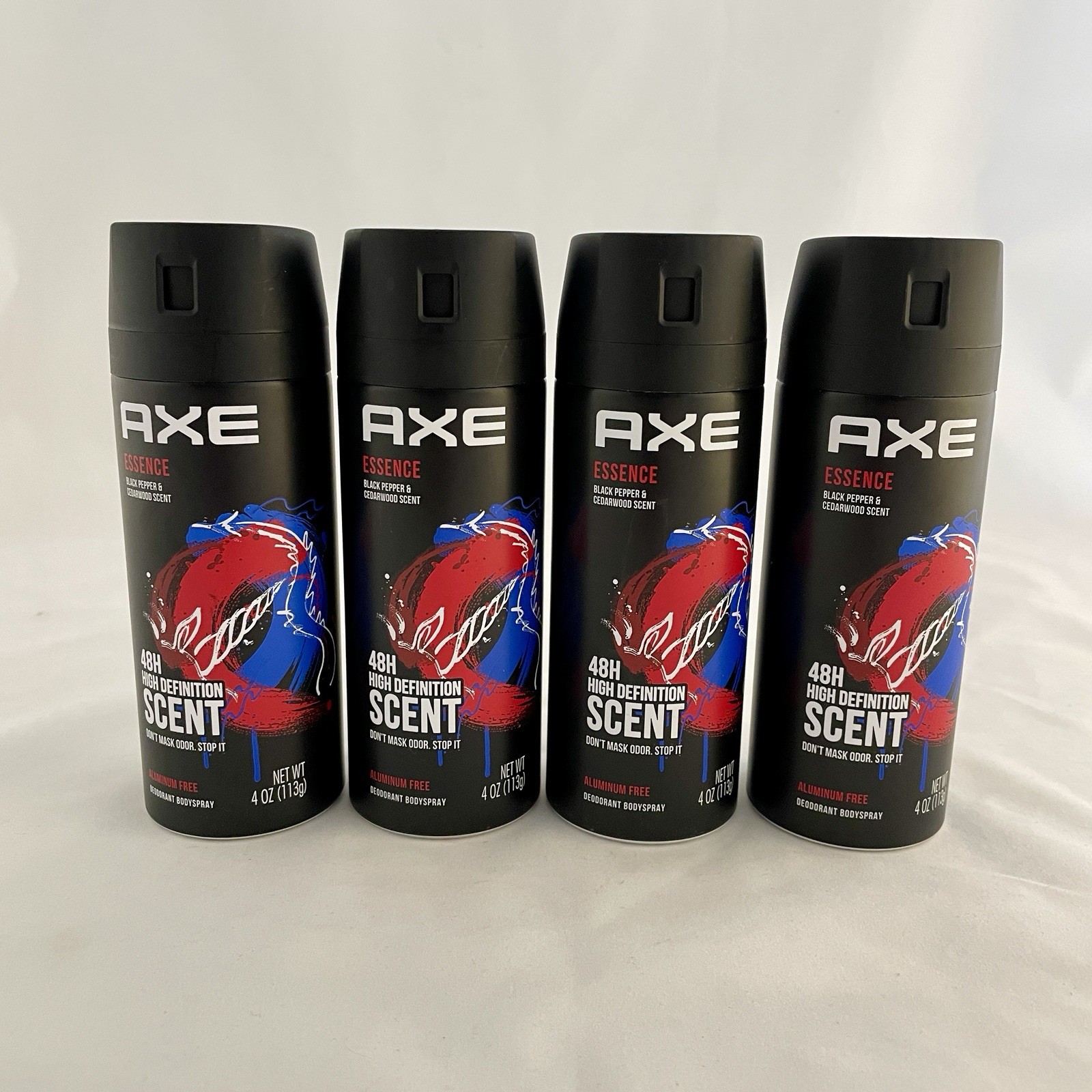 4 x Axe ESSENCE Black Pepper & Cedarwood Deodorant Bodyspray Aluminum-Free Disco