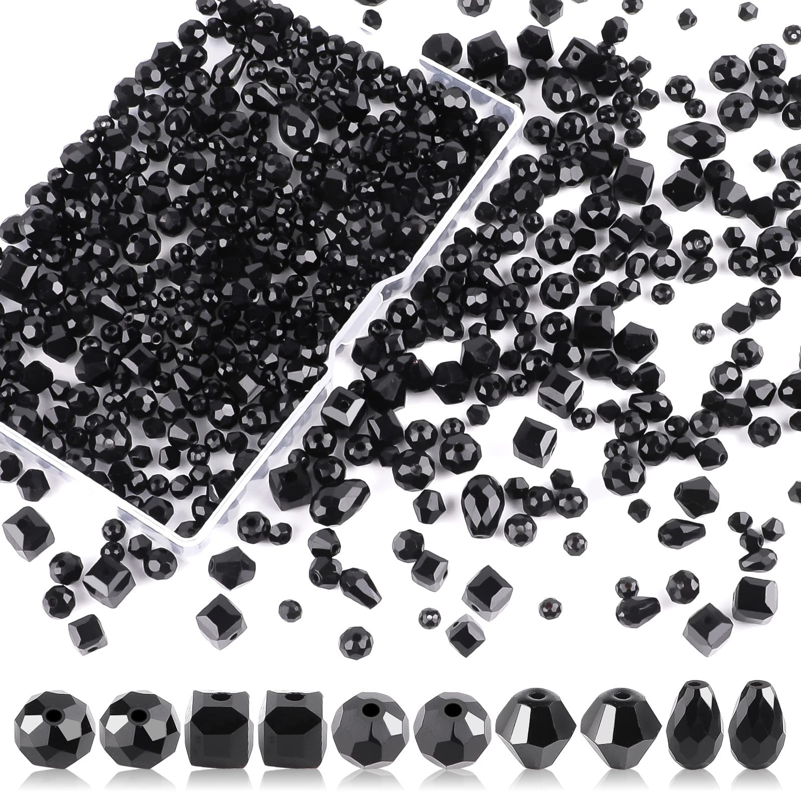 Crystal Beads, 600pc Rondelle Jewelry Glass Beads Bulk, Small, Black 