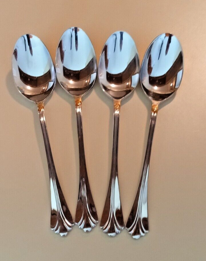 4 Mikasa Stainless LYONS GOLD - 7 1/2" Place or Oval Soup Spoon - 18-8 -Used