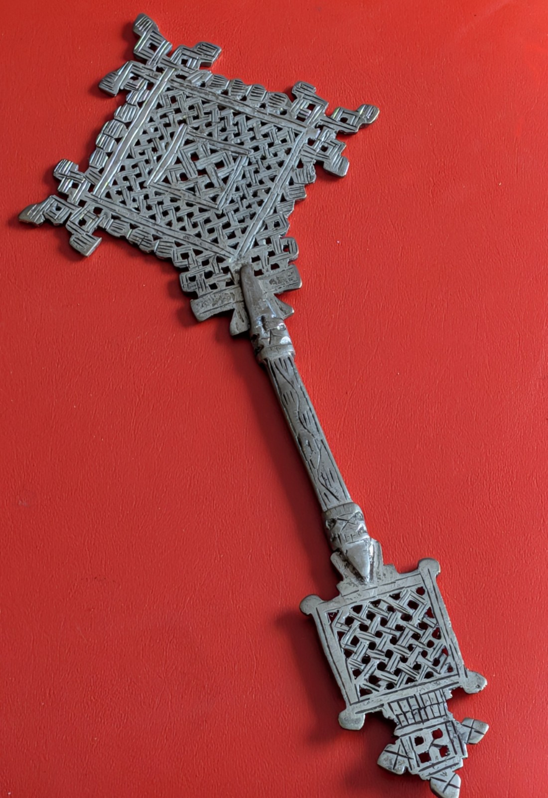 Vintage Ethiopian Orthodox Blessing Hand Cross – Elaborate Antique Design Africa