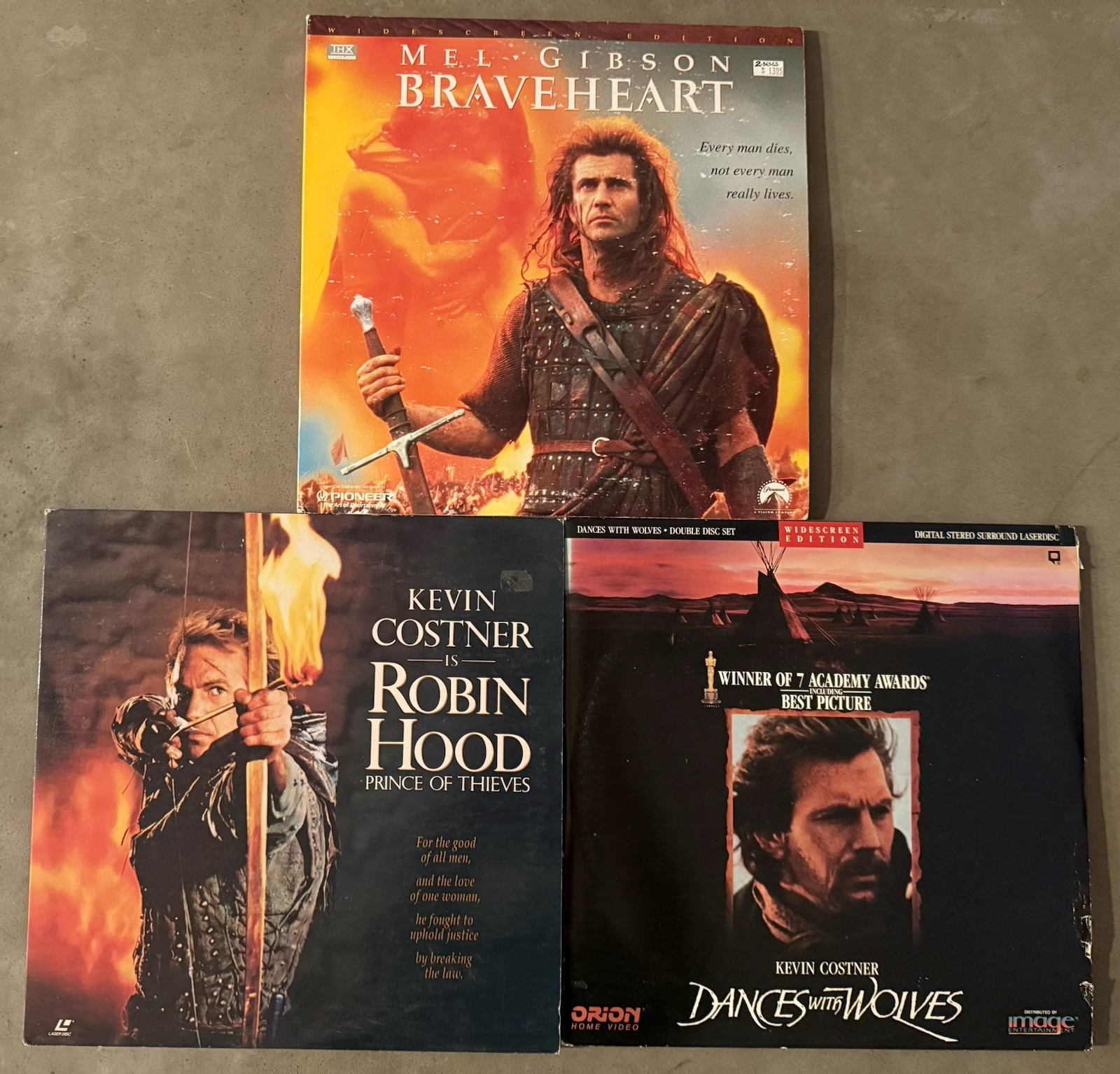 WS THX LD Lot - 3 Laserdiscs - Robin Hood, Dances With Wolves, & Braveheart