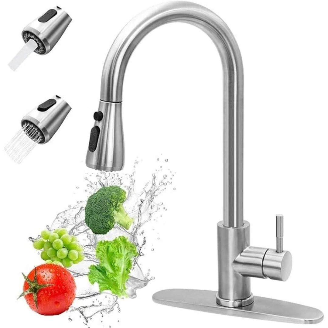 WEWE Kitchen Faucet Sink Pull Down Sprayer Swivel Spout Brushed Nickel Mixer Tap
