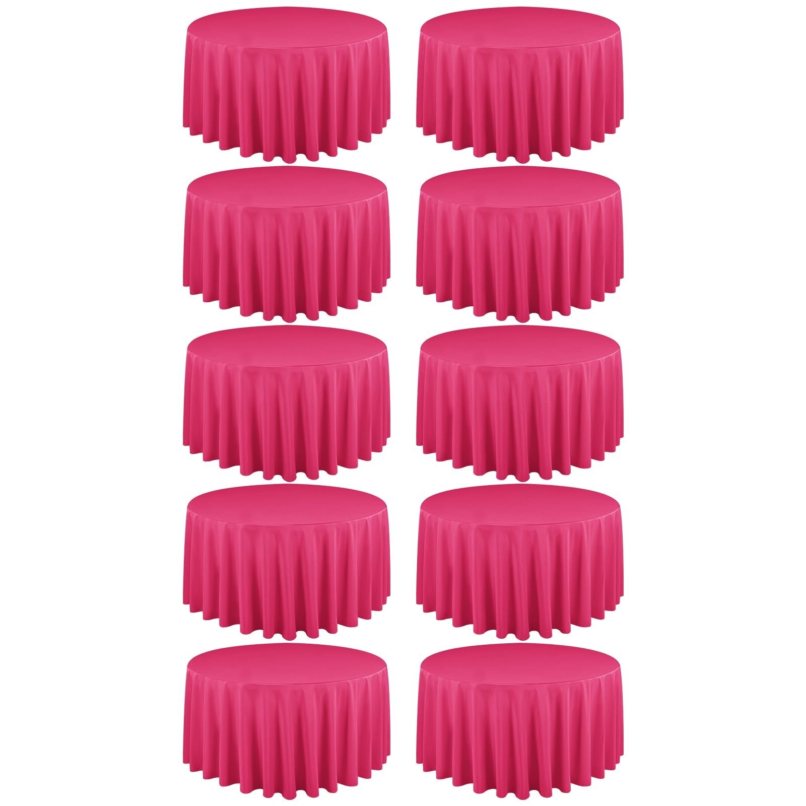 10 Pack Hot Pink Round Tablecloths 90 Inch, Circle Bulk Washable Linen Polyes...