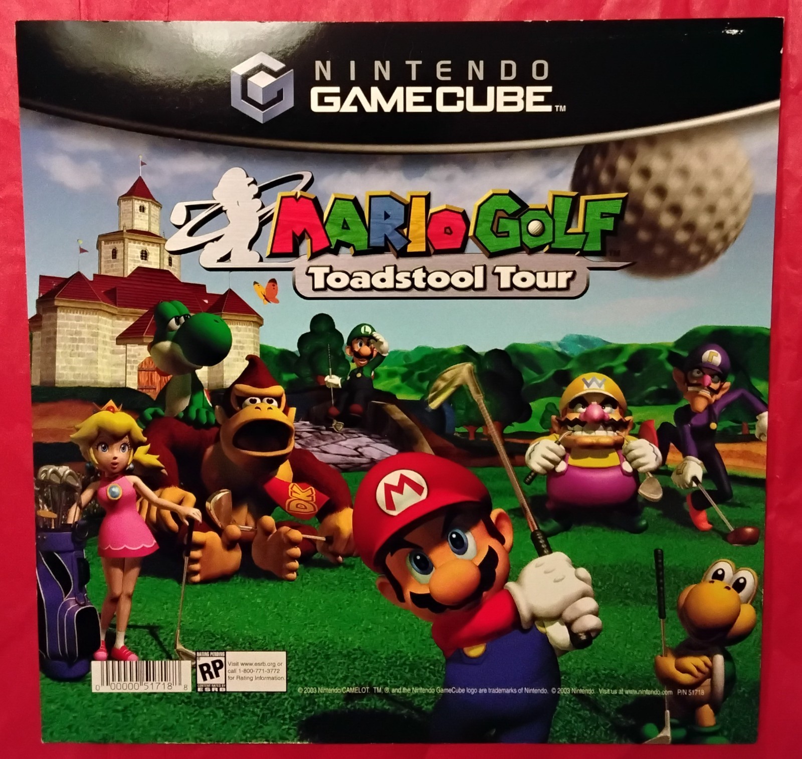 Rare 2003 Nintendo GameCube Mario Golf Toadstool Tour 8x8" sign, framable!