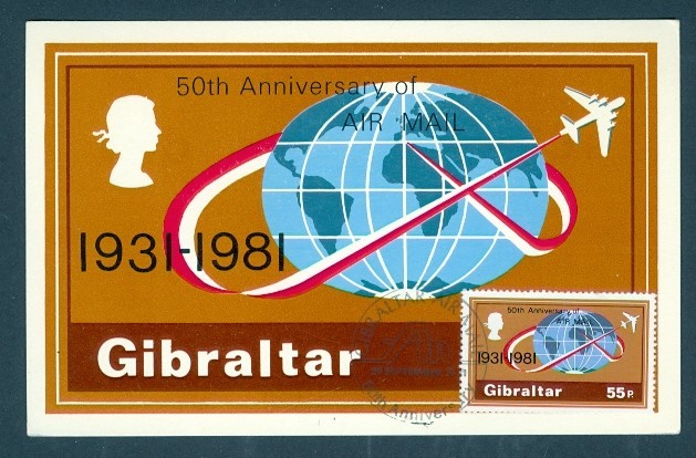 GIBRALTAR 1981 50TH ANNIV AIRMAIL MAXI CARD