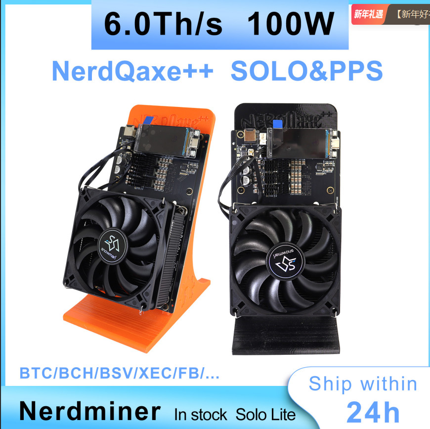 NerdQaxe++ Rev 6.1 6TH/s SHA-256 WIFI Bitcoin BTC BCH ETH 100W Miner Solo Mining