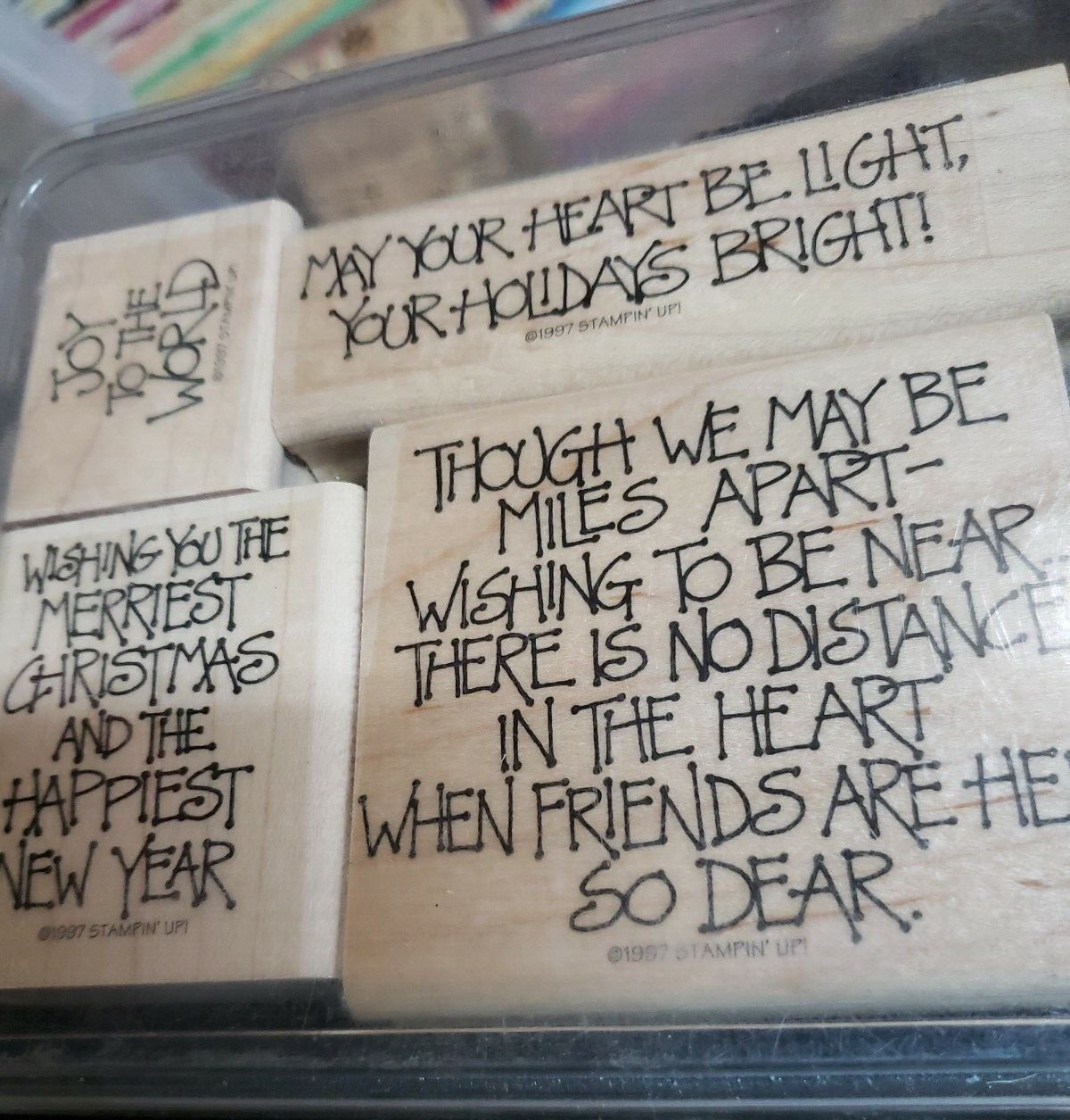 Stampin' Up! Christmas Seasonal Sayings 4 piece wood mounted stamp set 1997 