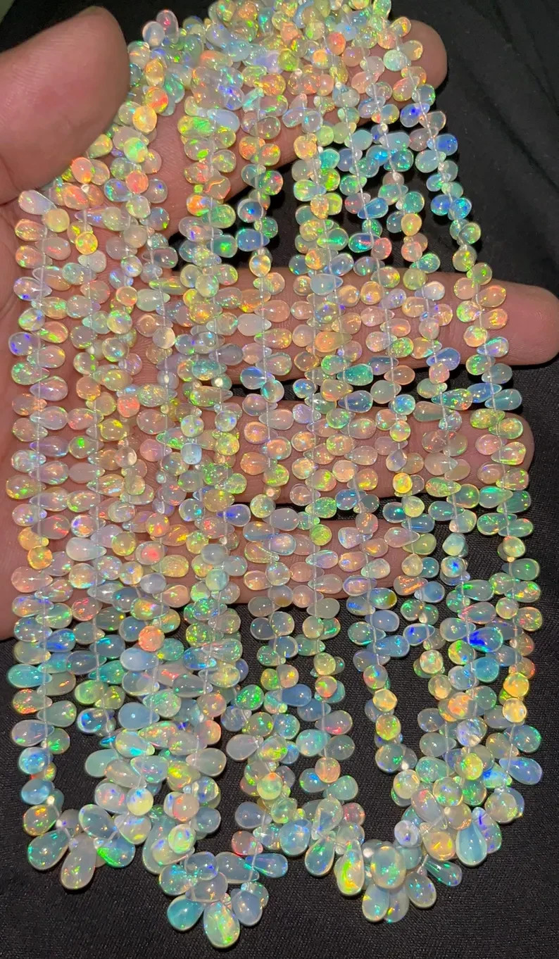AAAA+ Natural Ethiopian Opal Smooth Drop Shape Beads 4x6mm Opal Drops 8 Inches