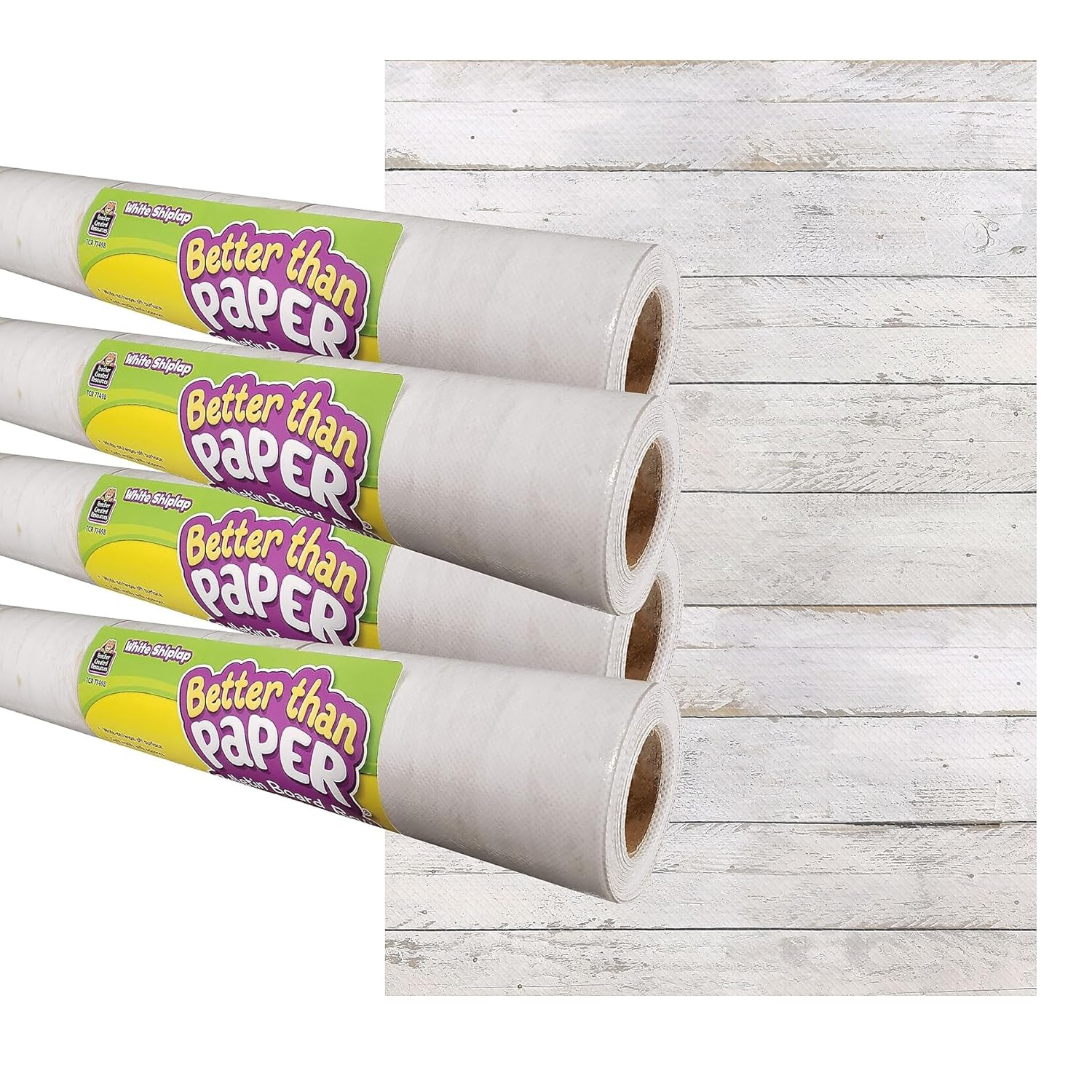 Better than Paper Bulletin Board Roll, 4' X 12', White Shiplap, 4/Pack (Tcr32429