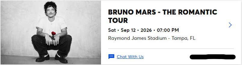 Bruno Mars - Tampa, FL Front Row Floor Tickets - Sat, Sep 12th