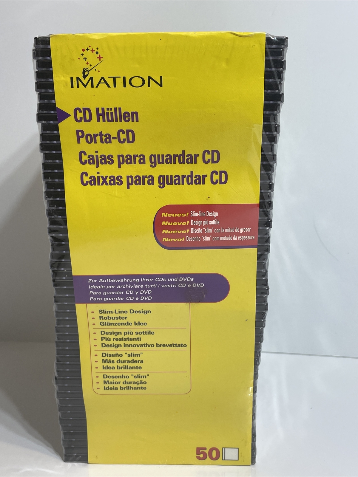 Imation CD DVD Game Cases Slim Design 50 Pack Storage Organization Black Clear