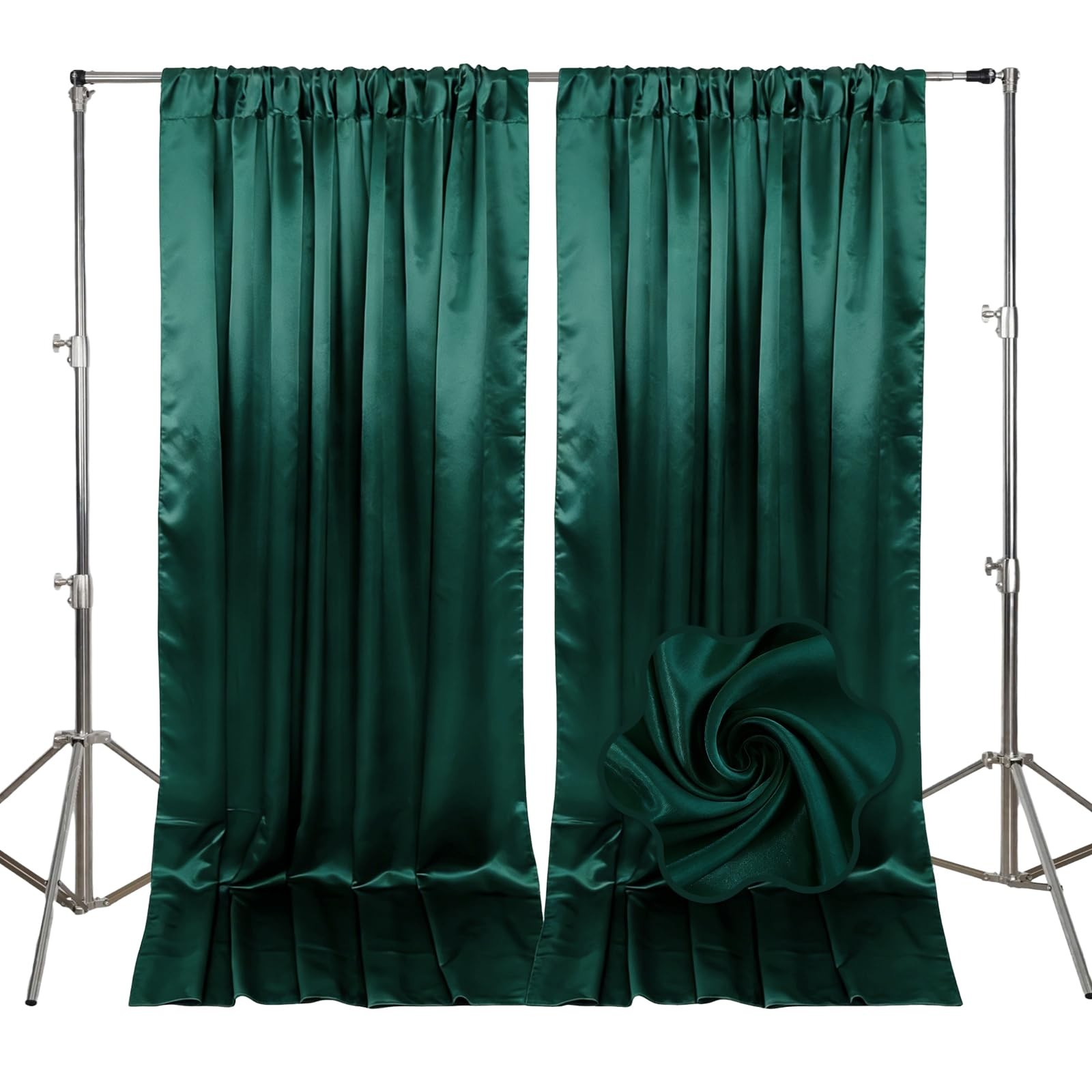 10x7 Ft Lake Green Backdrop Curtains Fabric Satin Rod Pocket Party 2 Panels