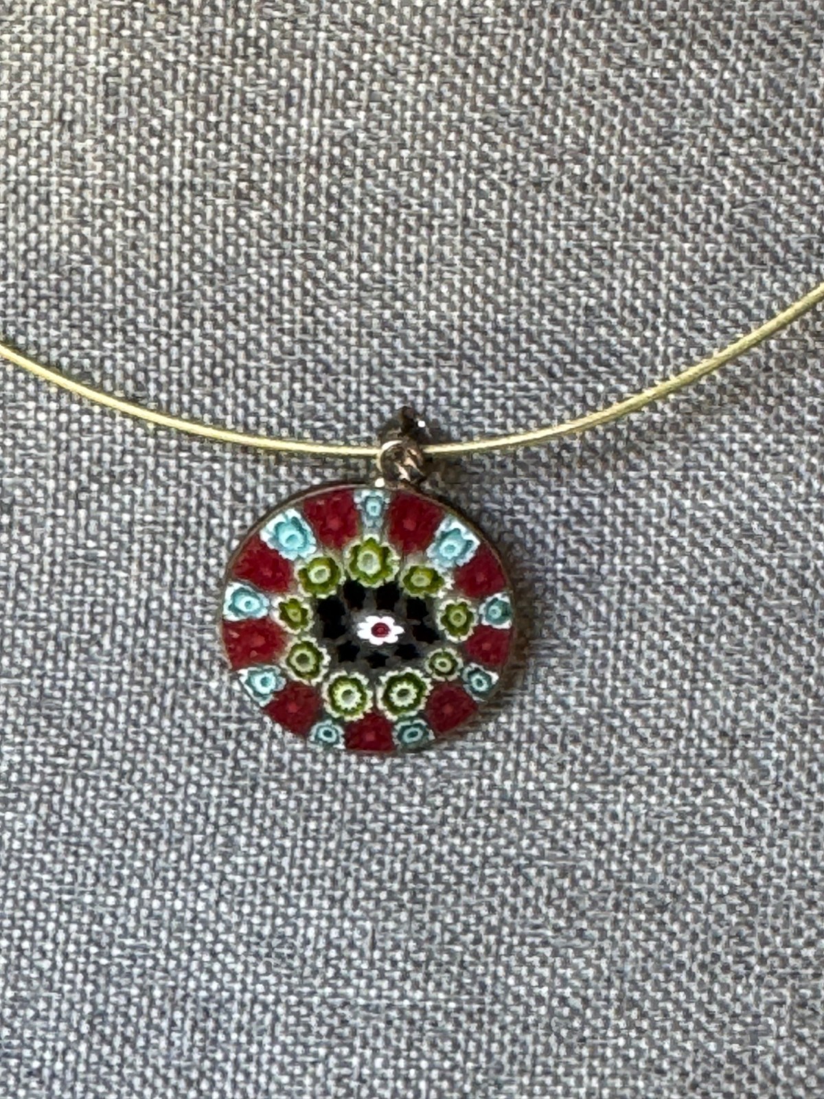 Murano Millefiori Glass Pendant Wire Necklace Vintage Signed AMV