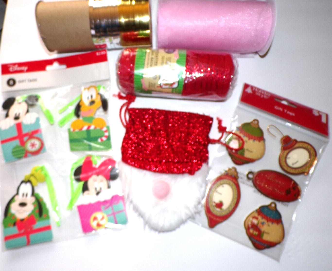 new 8pk Mickey, 5 holiday Christmas Gift Tag Santa gift/card bag 2 mesh 1 rib rD