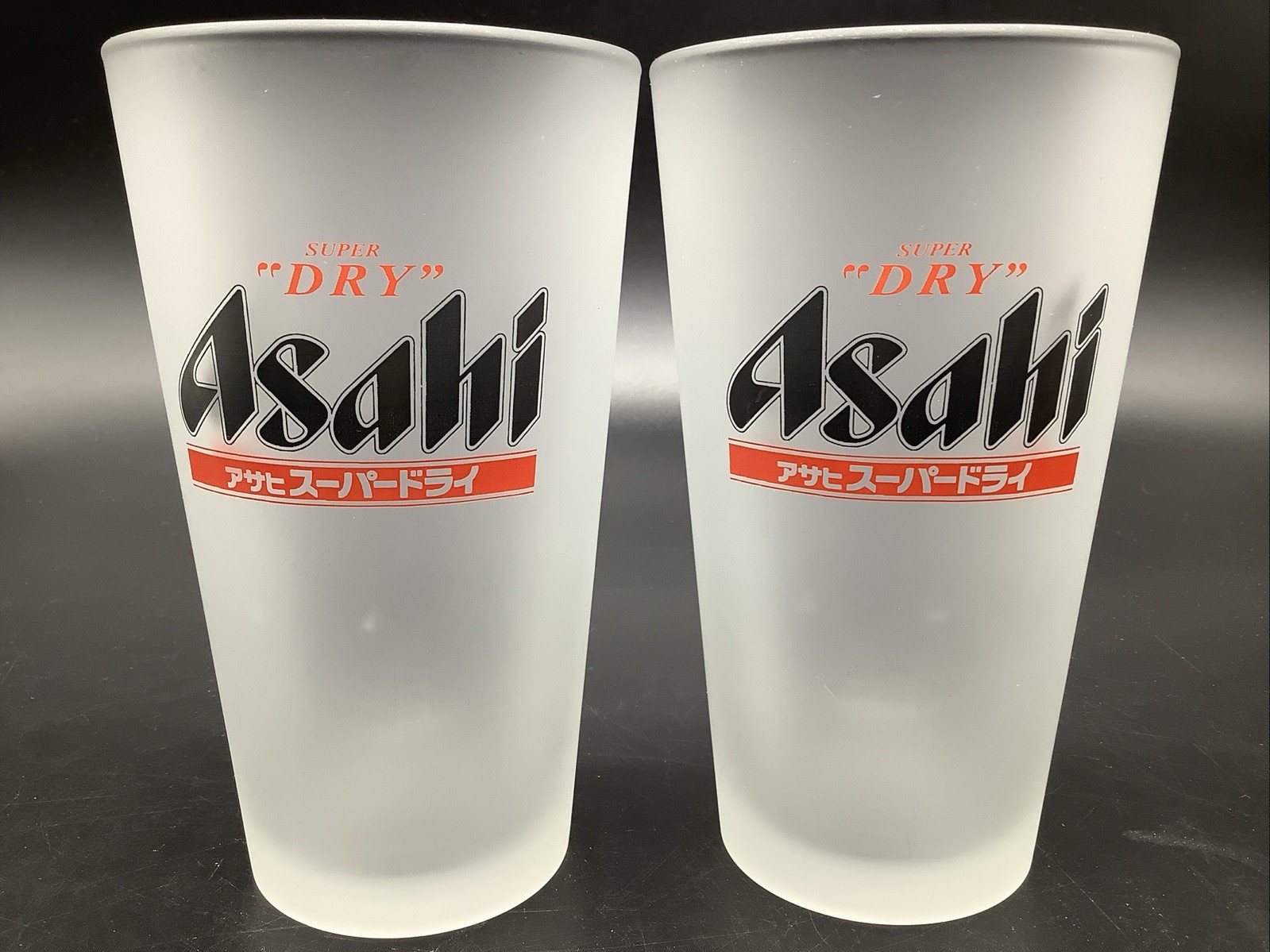 Set of 2 ASAHI Super Dry BEER Frosted Tall Beer Pint Glasses JAPAN'S No.1 BEER