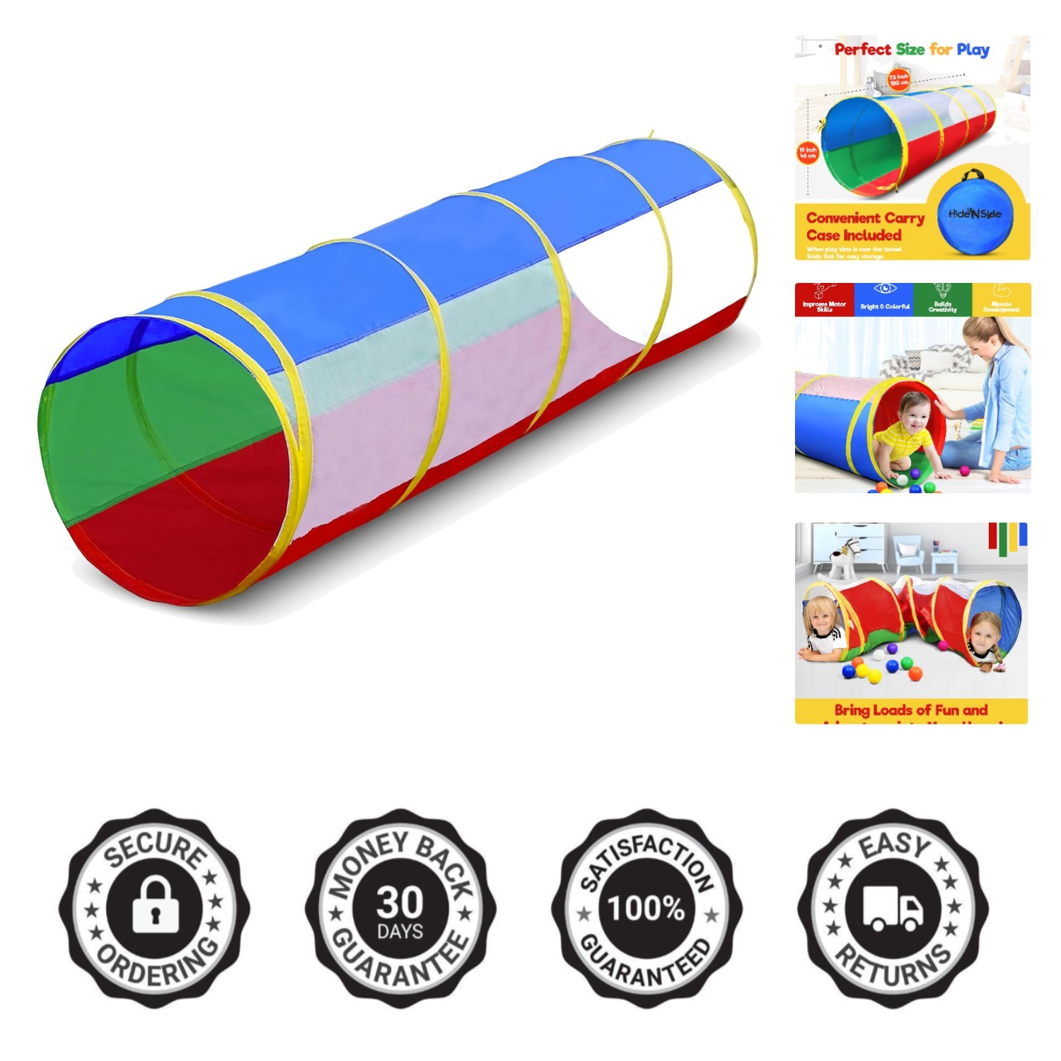 6ft Pop-Up Play Tunnel for Kids & Dogs - Safe Indoor & Outdoor Adventure Fun