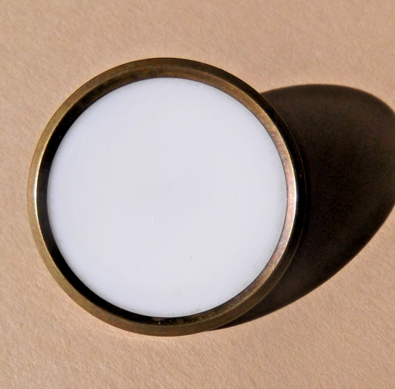 Medium Antique Classic White Glass set in Metal button approx 1"