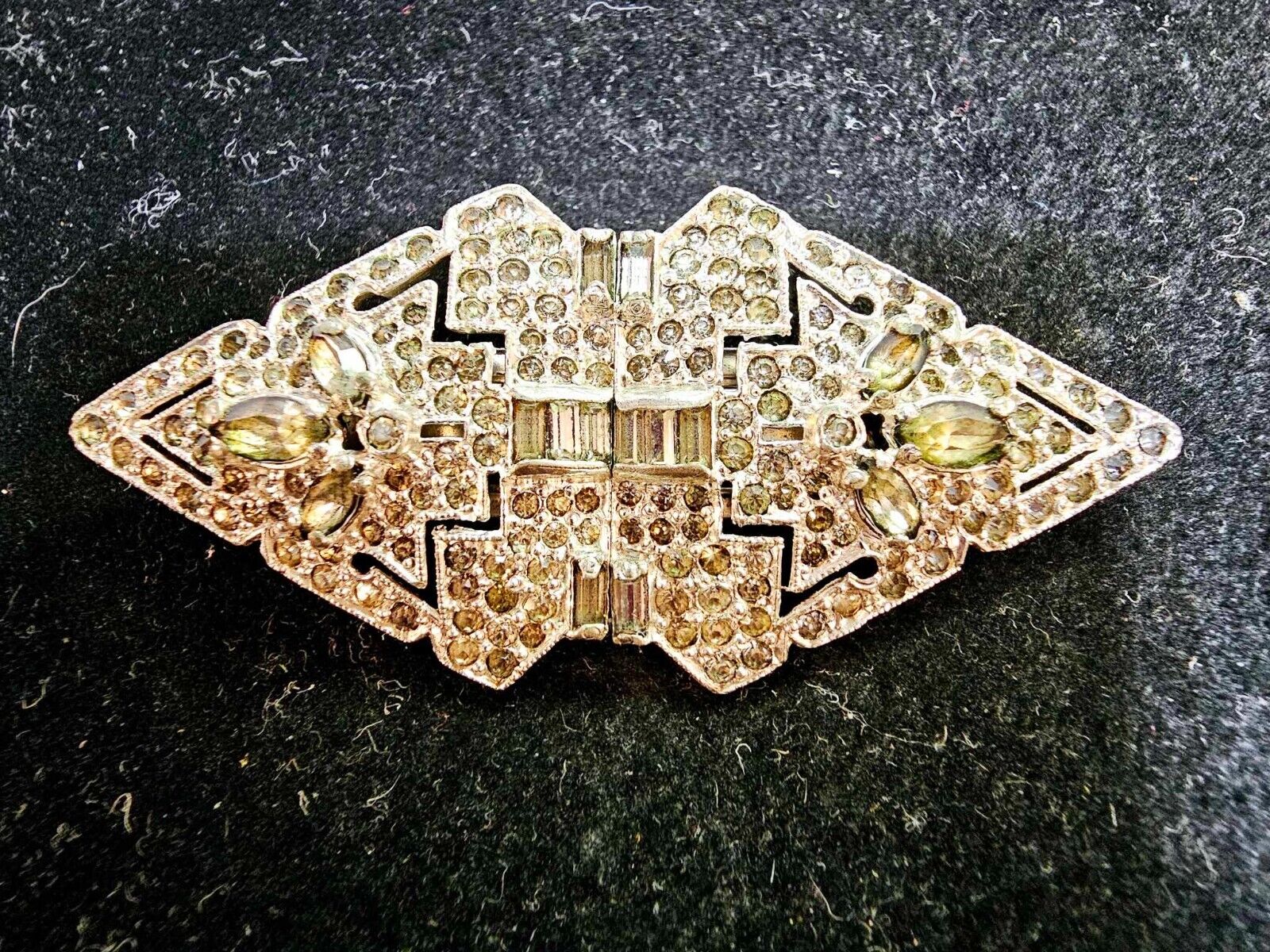 Vtg Art Deco Silvertone Bar Brooch Pin w/ Clear Stones Pat Pend- S9- READ