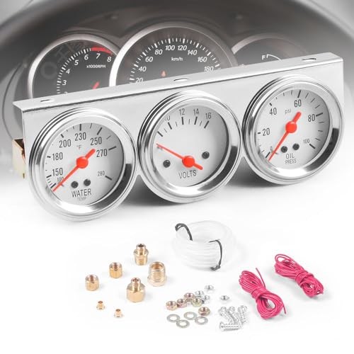  2inch 52MM Triple Gauge kit Volt Meter Water Temp Temperature Gauge Oil Press 