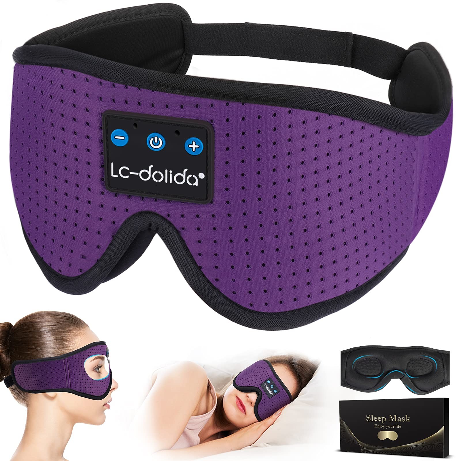 LCdolida Sleep Headphones, Sleep Mask Bluetooth Wireless Music Eye Mask, Slee...