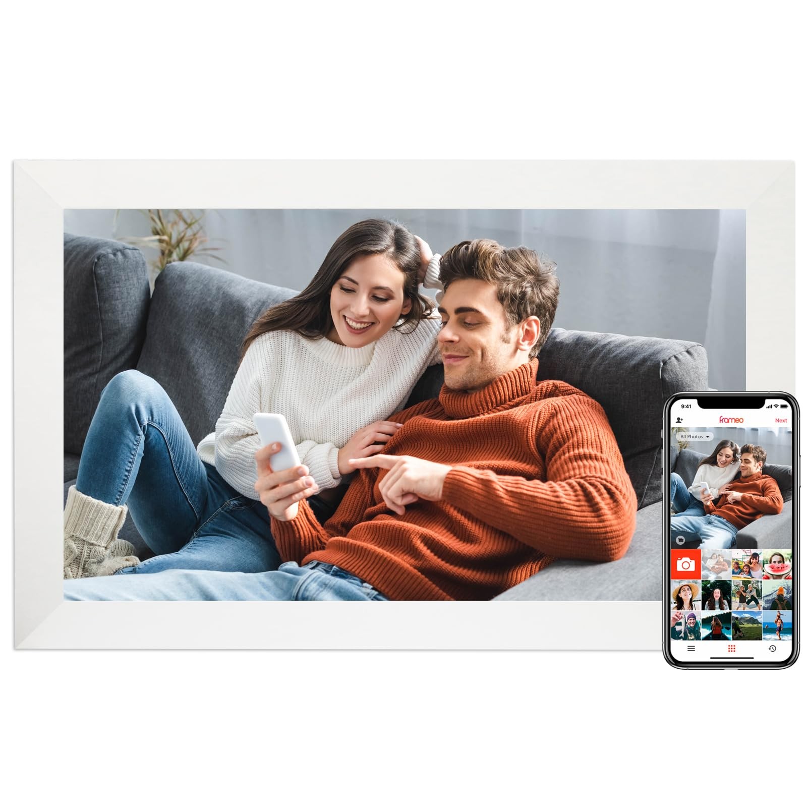 Frameo 15.6 Inch Digital Picture Frame WiFi, White Digital Photo Frame 1920x1...