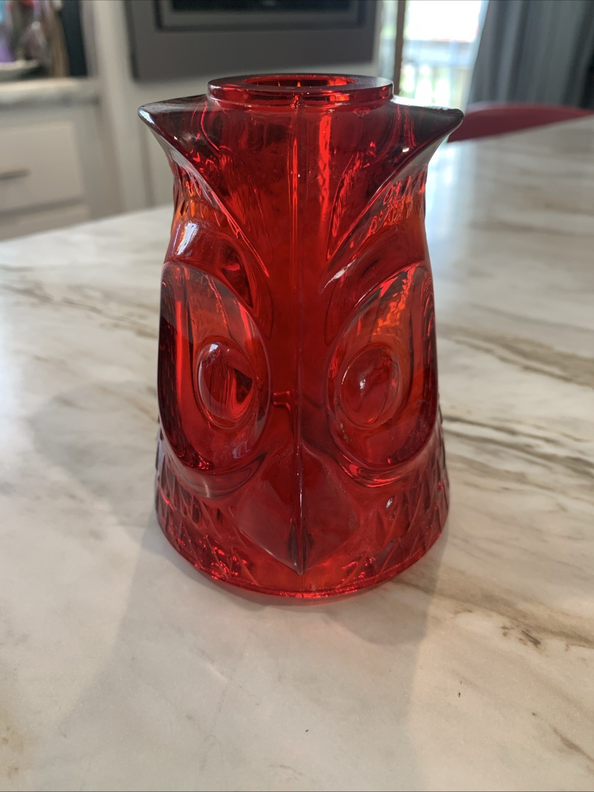 Viking Glass Ruby Red Owl Fairy Lamp Tea Light Candle Holder TOP ONLY