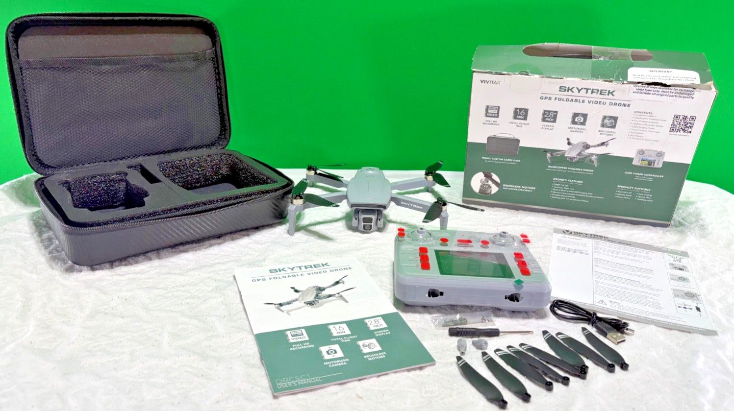 Vivitar SKYTREK GPS Foldable Drone DRCSC1 1080p Camera w Case Controller