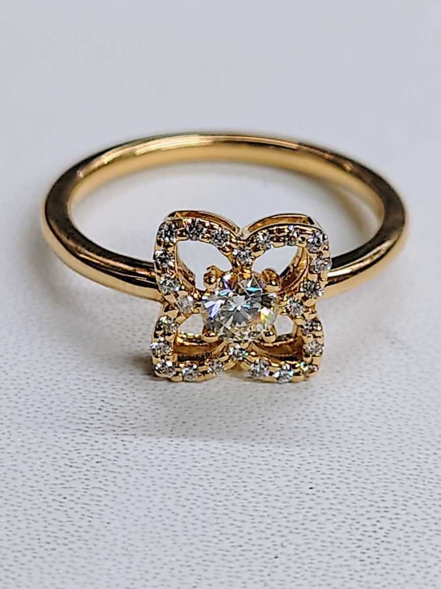 18K Gold Fashion Ring with Diamond and Flower Motif