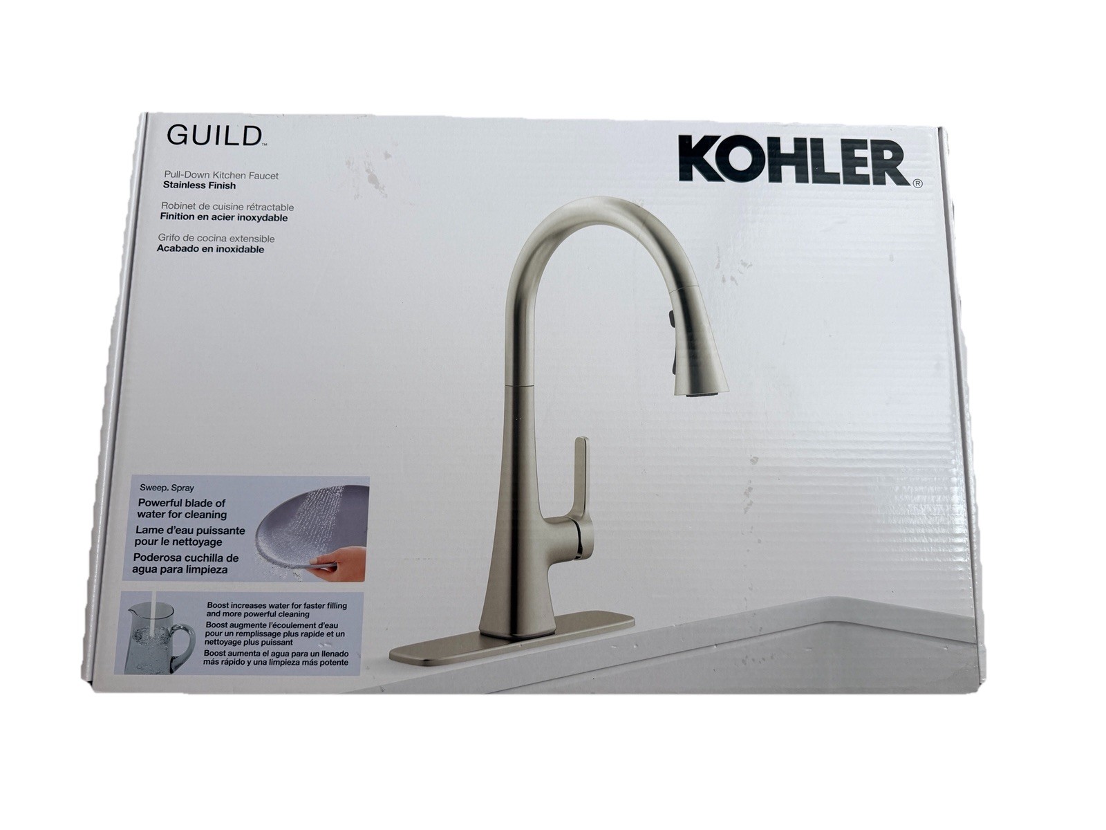 Kohler Guild Pull-Down Kitchen Sink Faucet 3-function Sprayhead Stainless Steel