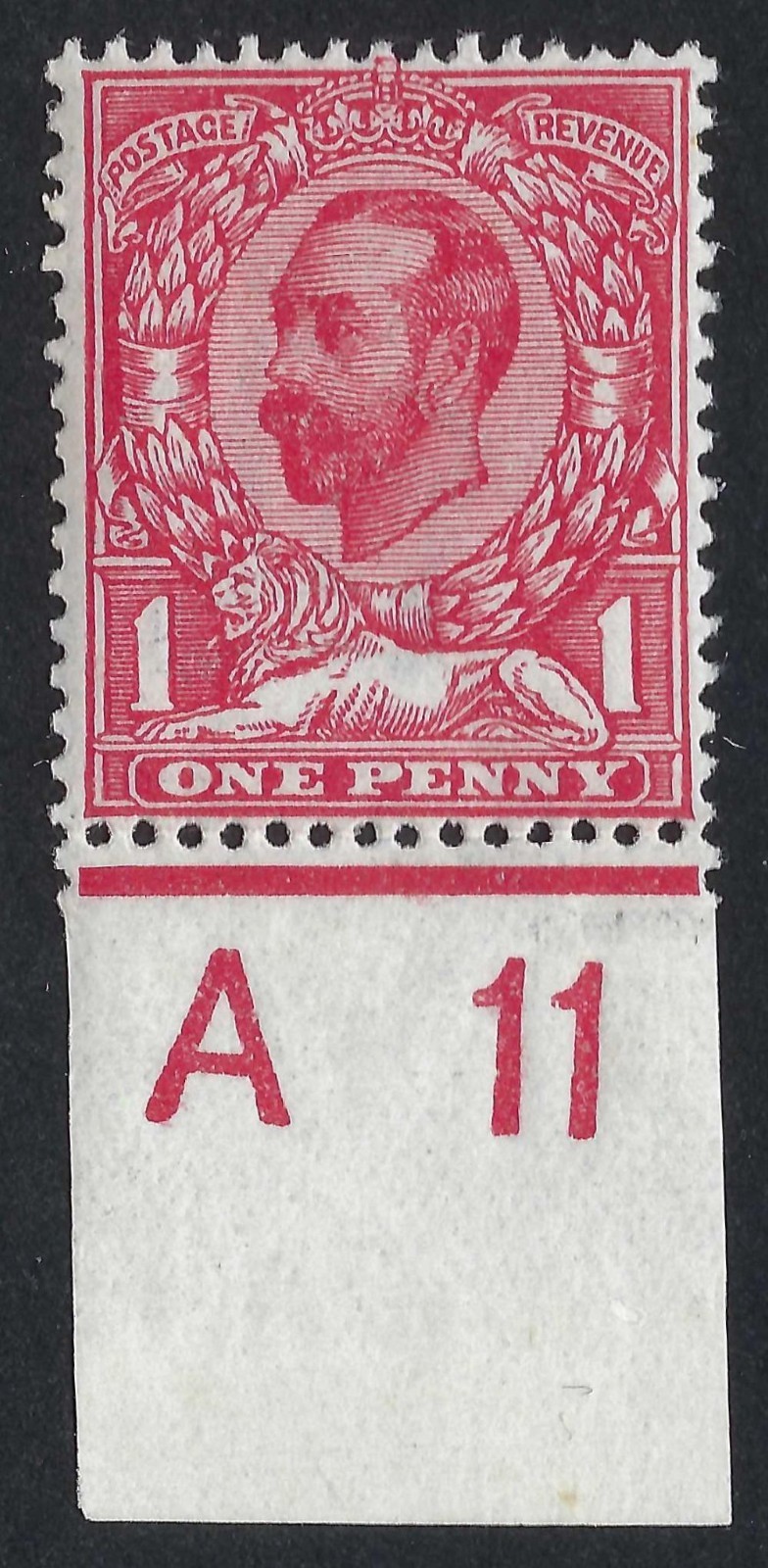 KGV sg329 Spec N8i 1d carmine Control A 11 (white scratch to left of lion`s face