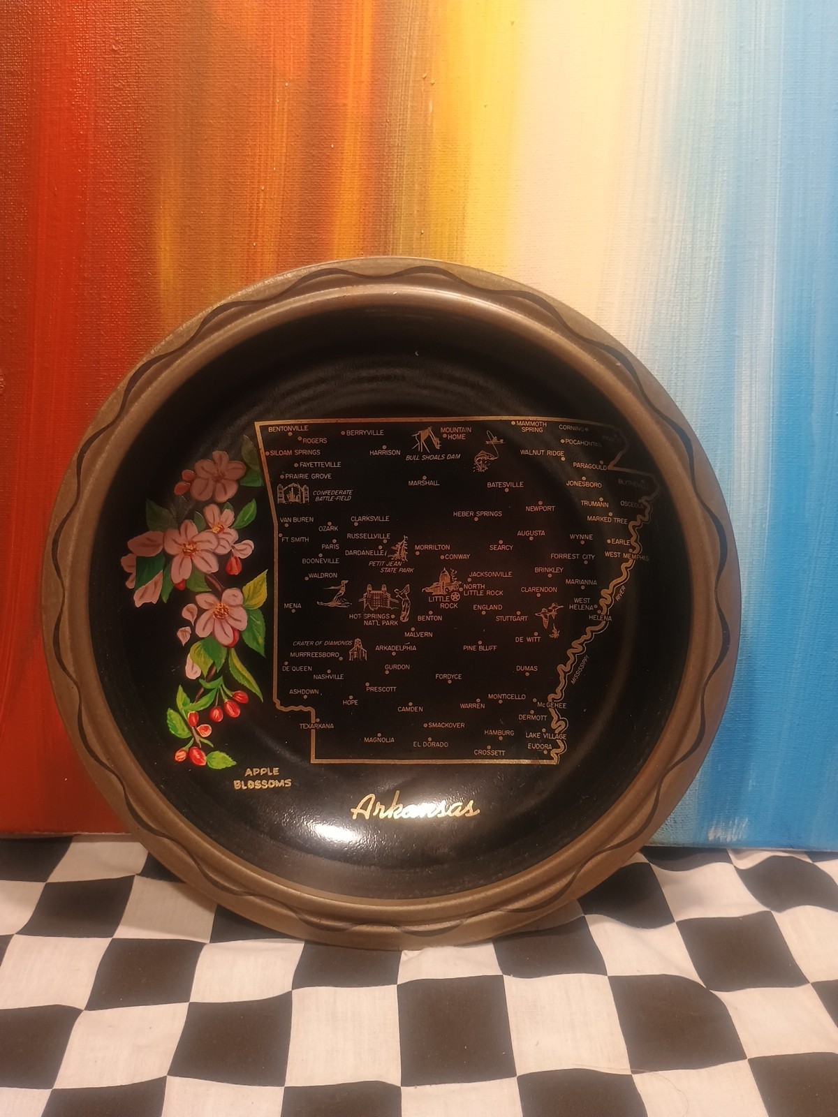 State Of Arkansas Pressed Tin Toleware Decorative 11" Bowl