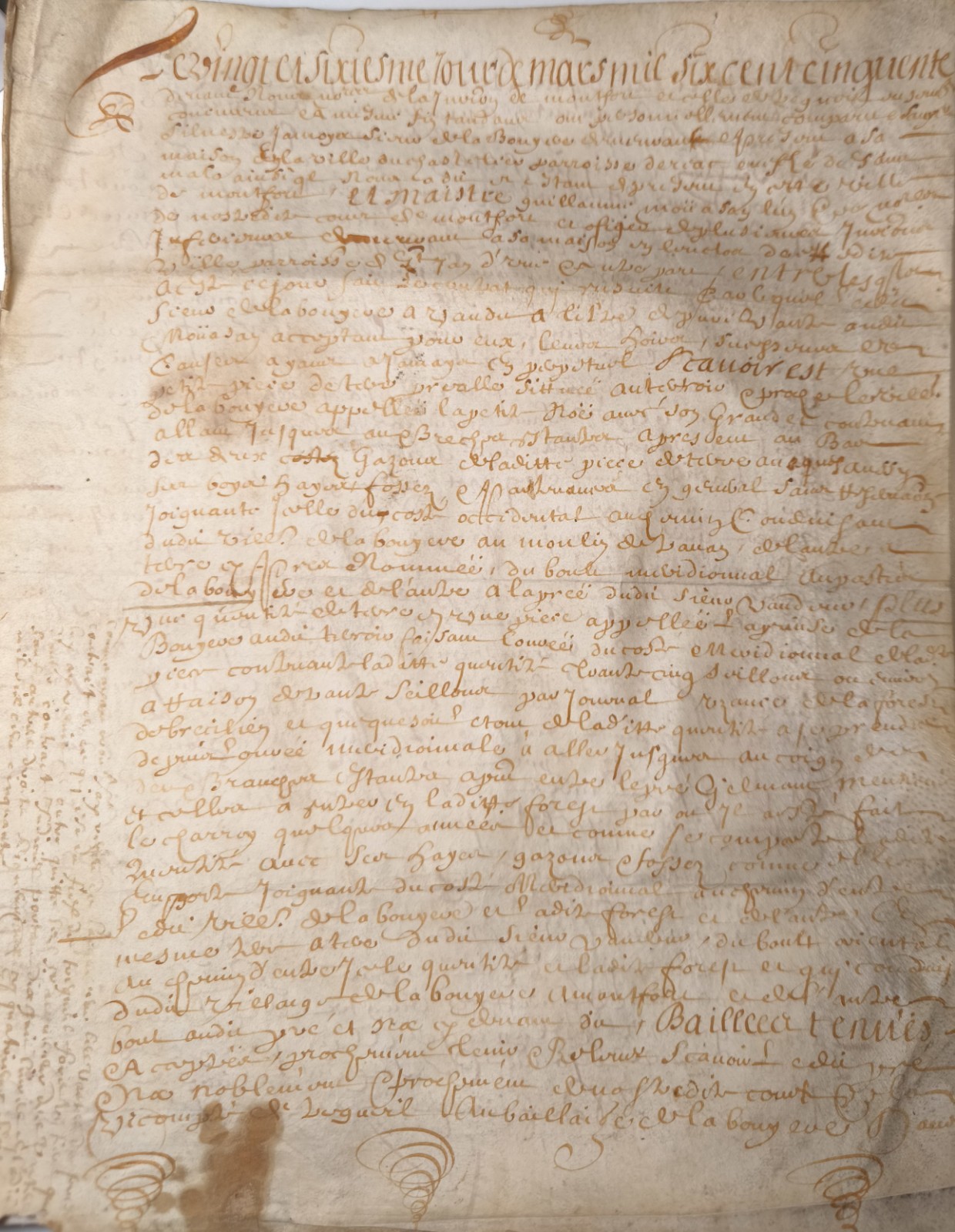 1650 French Notarial Manuscript 4pp on Vellum Signed Document