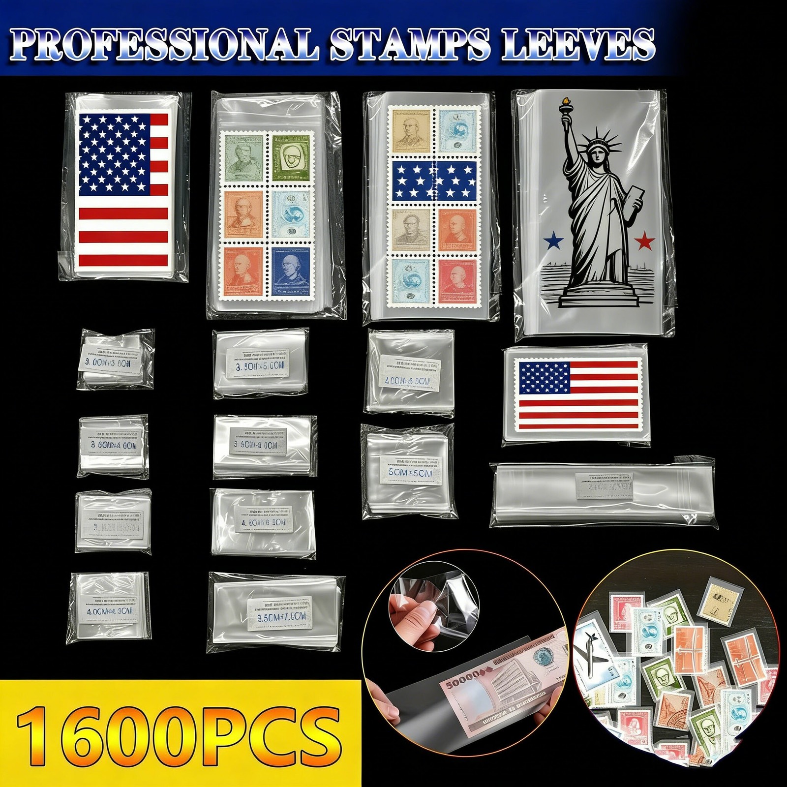 16-Multi-Size OPP Stamp Bags | 100Pcs/Bag 1600Pcs Total | Dustproof