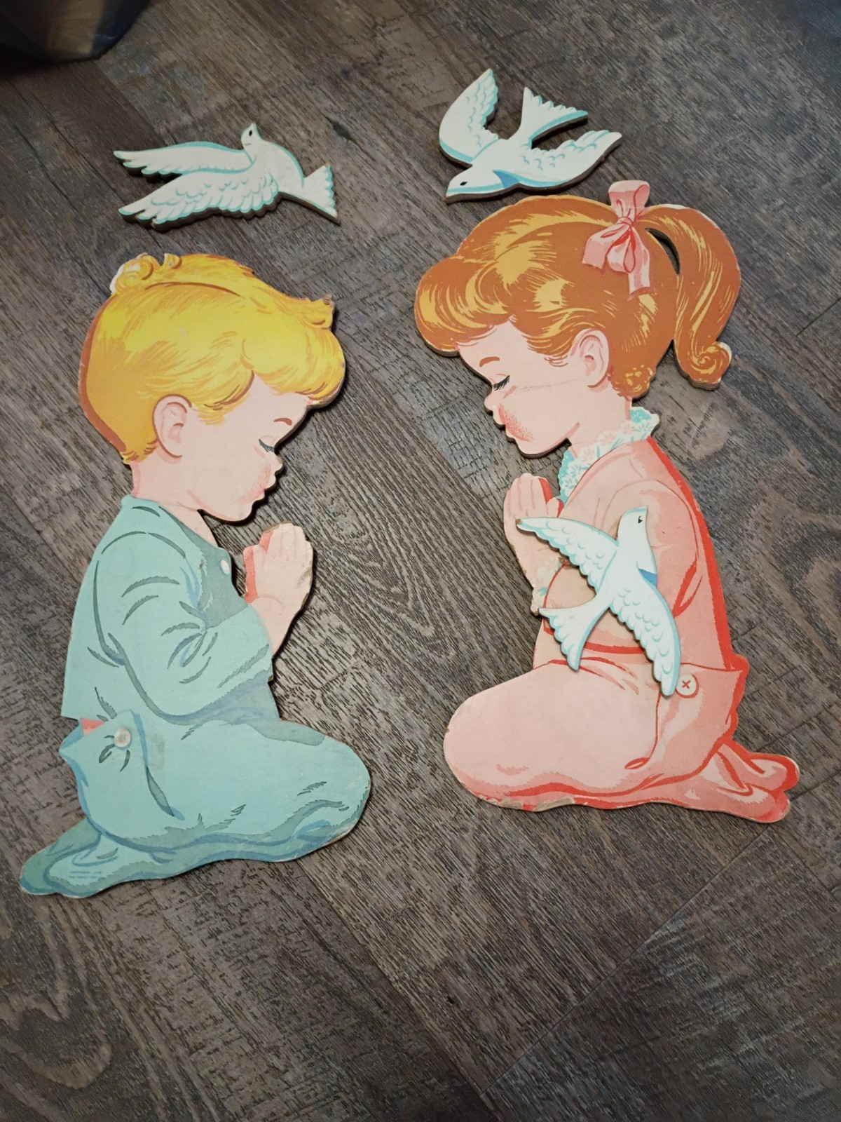 Dolly Toy Praying Children Nursery Wall Hangings Multicolor Religious Birds Set