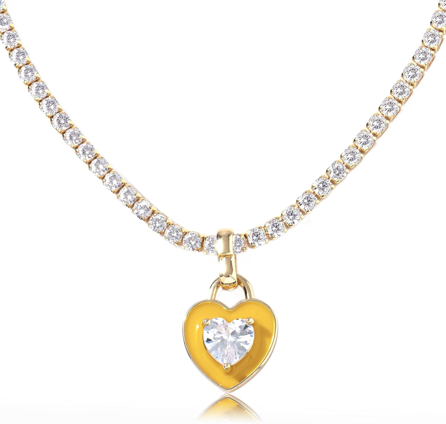 Tennis Necklaces for Women, 14K Gold Plated Rhinestone Choker Necklace for Women