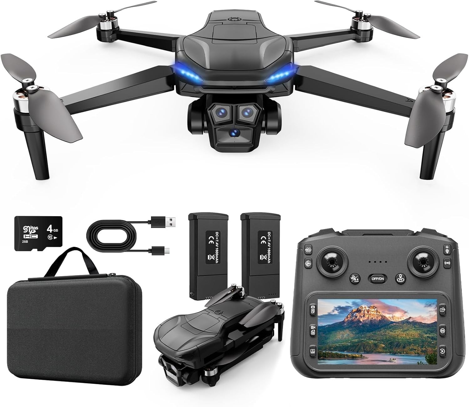 PS Drone with 4k camera for adults,4.5’’ LCD Screen Controller