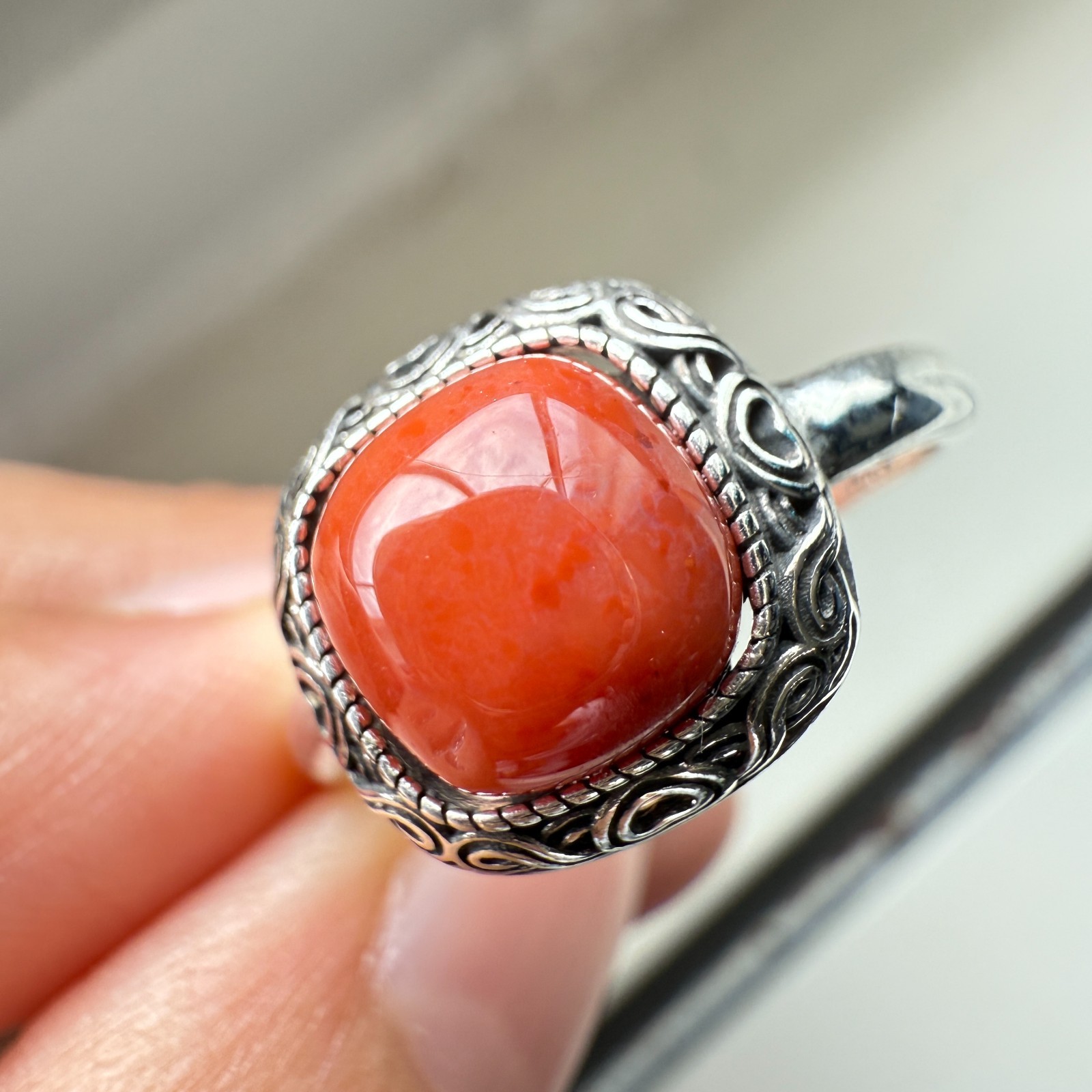 925 Sterling Silver Ring 8x8mm Square Natural Red Agate Gemstone Cocktail Bridal