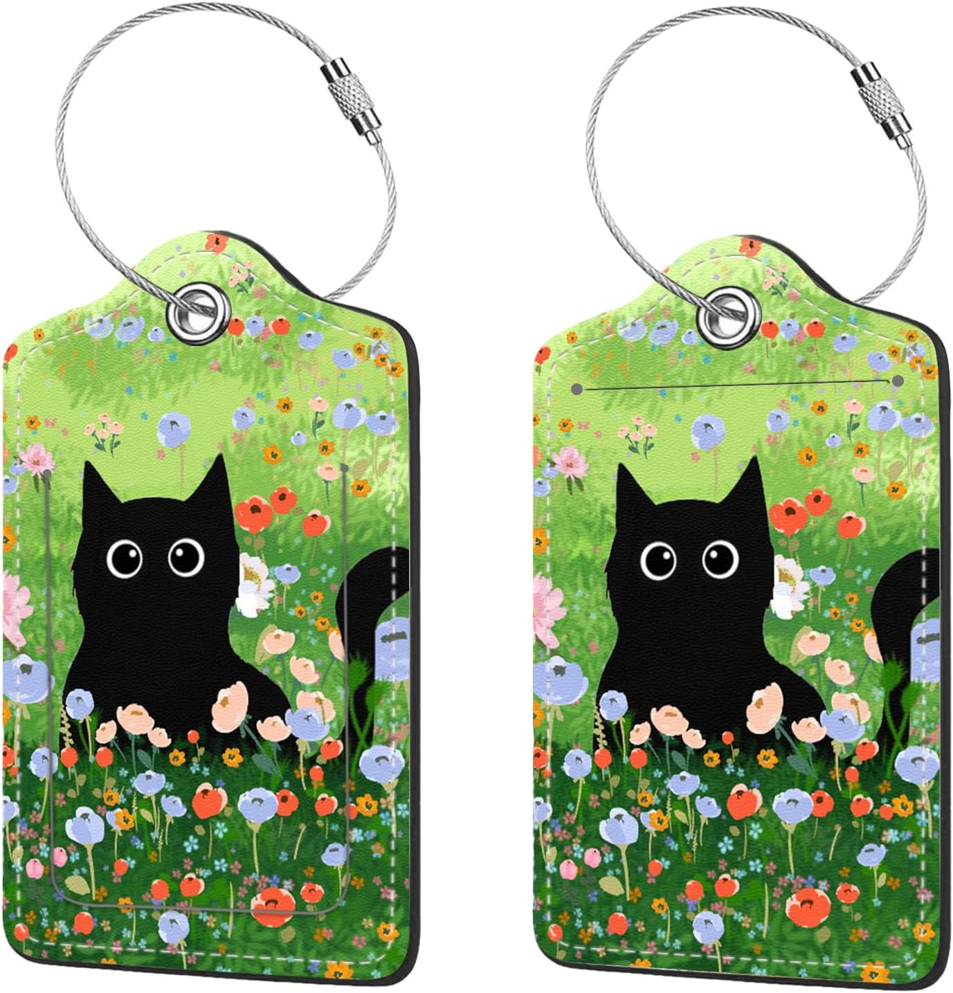 2 Pcs Luggage Tags for Suitcase, Cute Unique PU Leather Travel Bag Tag with Priv