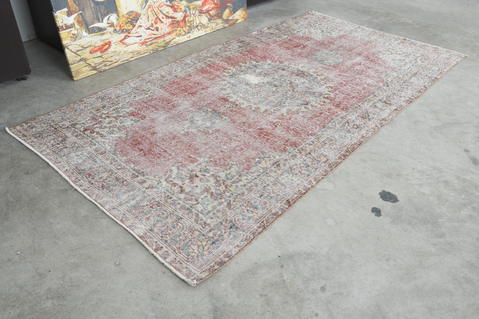 4x7 area rug, antique turkish carpet vintage oushak rugs hand-knotted rug,857