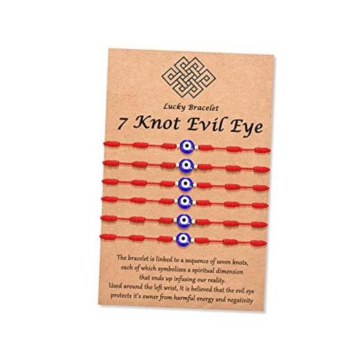  (Ver.3) Evil Eye 7 Knot Lucky Bracelets Adjustable Red String Amulet Red 6pcs