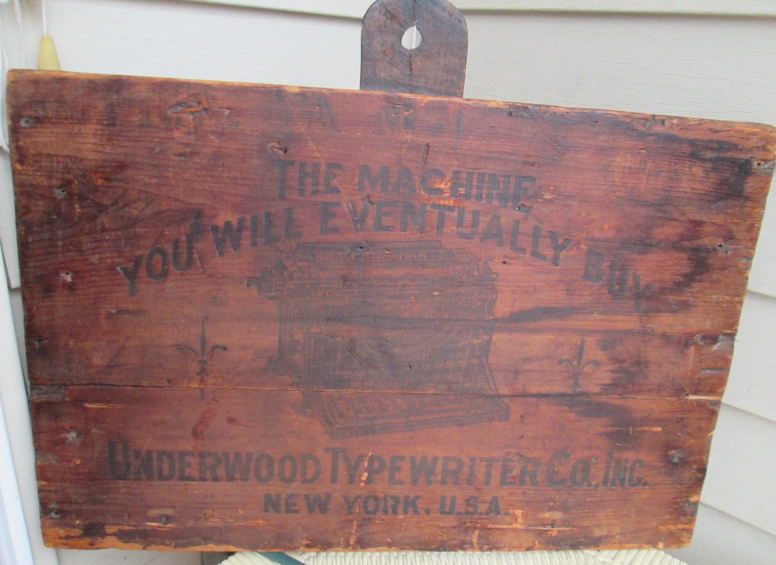 Antique Wall Sign Underwood Typewriter Co. Made From Crate 1900s Rare 14" x 21"
